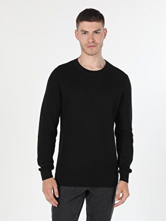 Regular Fit Bisiklet Yaka Erkek Siyah Kazak