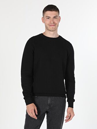 Regular Fit Bisiklet Yaka Erkek Siyah Kazak