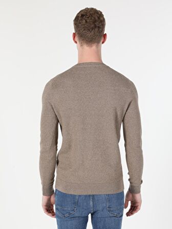 Regular Fit Bisiklet Yaka Erkek Bej Kazak