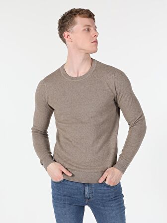 Regular Fit Bisiklet Yaka Erkek Bej Kazak