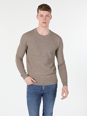 Regular Fit Bisiklet Yaka Erkek Bej Kazak
