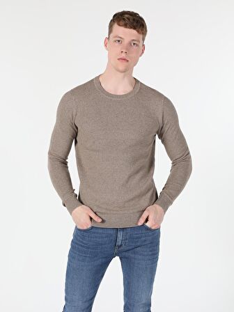 Regular Fit Bisiklet Yaka Erkek Bej Kazak