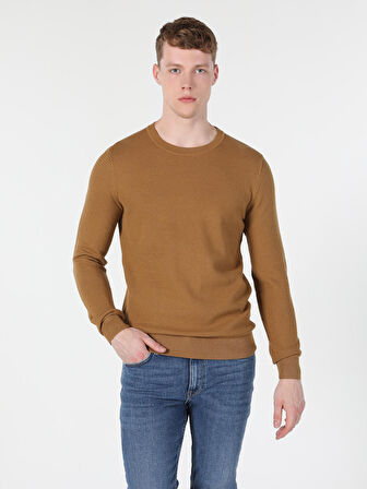 Regular Fit Bisiklet Yaka Kahverengi Erkek Kazak
