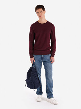Regular Fit Bisiklet Yaka Mor Erkek Kazak