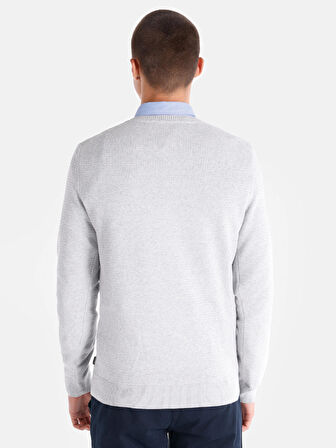 Regular Fit Bisiklet Yaka Basic Beyaz Erkek Kazak