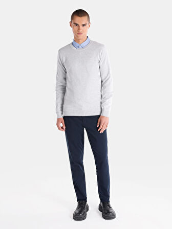 Regular Fit Bisiklet Yaka Basic Beyaz Erkek Kazak