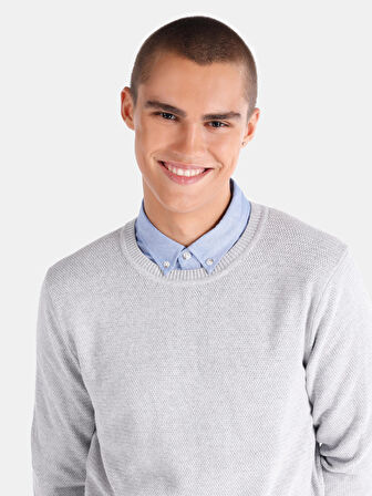 Regular Fit Bisiklet Yaka Basic Beyaz Erkek Kazak