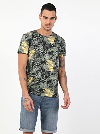 Regular Fit Bisiklet Yaka Örme Erkek Yeşil Kısa Kol Tişört