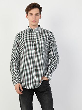  Regular Fit Shirt Neck Erkek Yeşil Uzun Kol Gömlek