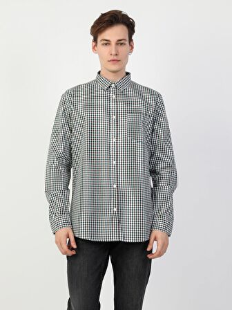  Regular Fit Shirt Neck Erkek Yeşil Uzun Kol Gömlek