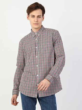  Regular Fit Shirt Neck Erkek Kırmızı Uzun Kol Gömlek