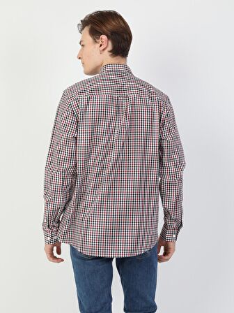  Regular Fit Shirt Neck Erkek Kırmızı Uzun Kol Gömlek