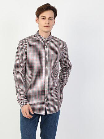  Regular Fit Shirt Neck Erkek Kırmızı Uzun Kol Gömlek