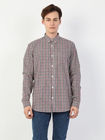  Regular Fit Shirt Neck Erkek Kırmızı Uzun Kol Gömlek