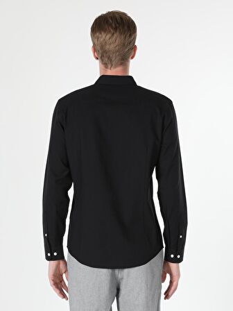  Slim Fit Shirt Neck Erkek Siyah Uzun Kol Gömlek