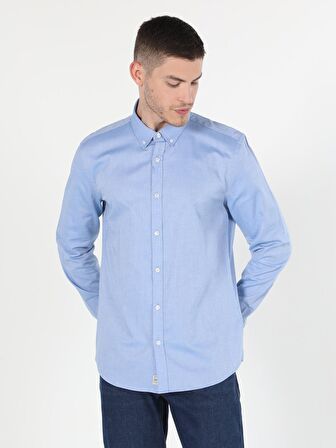 Slim Fit Koyu Mavi Erkek Uzun Kol Gömlek
