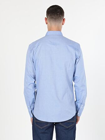 Slim Fit Koyu Mavi Erkek Uzun Kol Gömlek
