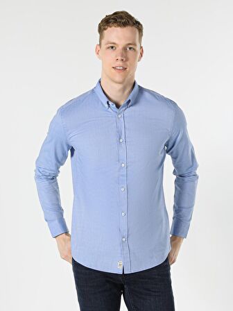 Slim Fit Koyu Mavi Erkek Uzun Kol Gömlek