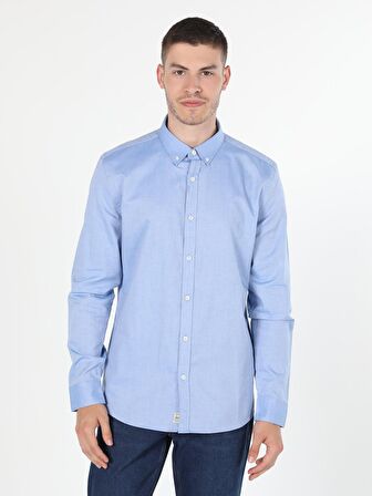 Slim Fit Koyu Mavi Erkek Uzun Kol Gömlek