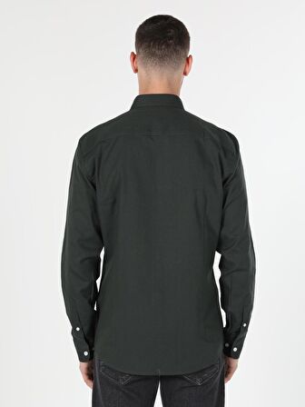  Slim Fit Shirt Neck Erkek Haki Uzun Kol Gömlek