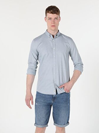  Slim Fit Shirt Neck Erkek Yeşil Uzun Kol Gömlek