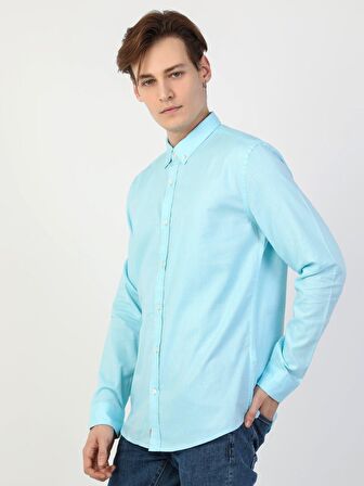  Slim Fit Shirt Neck Erkek Mint Yeşili Uzun Kol Gömlek