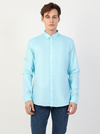  Slim Fit Shirt Neck Erkek Mint Yeşili Uzun Kol Gömlek