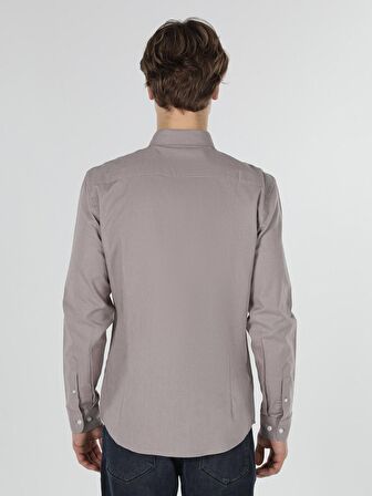 Slim Fit Shirt Neck Sarı Erkek Uzun Kol Gömlek