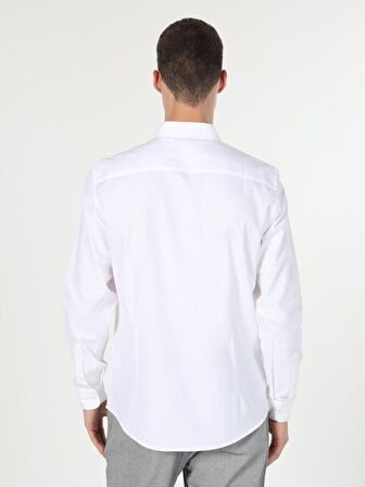  Slim Fit Shirt Neck Erkek Beyaz Uzun Kol Gömlek