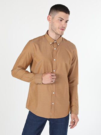 Slim Fit Safran Erkek Uzun Kol Gömlek