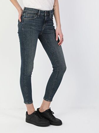 759 Lara Orta Bel Dar Paça Super Slim Fit Koyu Mavi Kadın Jean Pantolon