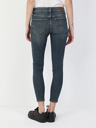 759 Lara Orta Bel Dar Paça Super Slim Fit Koyu Mavi Kadın Jean Pantolon