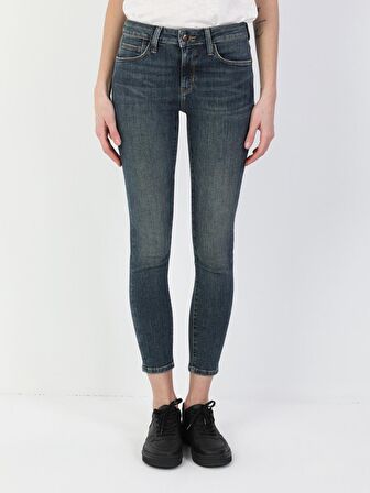 759 Lara Orta Bel Dar Paça Super Slim Fit Koyu Mavi Kadın Jean Pantolon