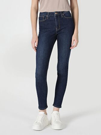 759 Lara Orta Bel Dar Paça Super Slim Fit Koyu Mavi Kadın Jean Pantolon Cl1048737