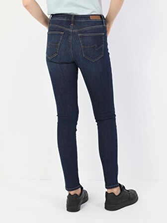 759 Lara Orta Bel Dar Paça Super Slim Fit Koyu Mavi Kadın Jean Pantolon