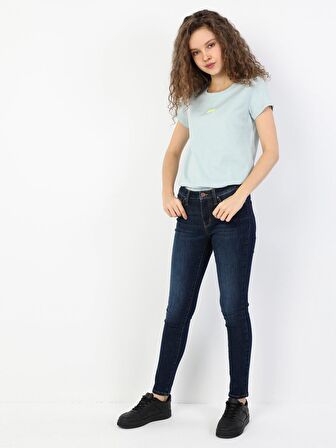 759 Lara Orta Bel Dar Paça Super Slim Fit Koyu Mavi Kadın Jean Pantolon