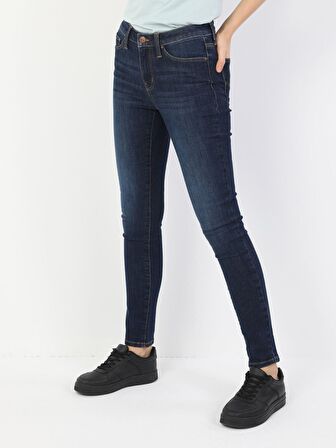 759 Lara Orta Bel Dar Paça Super Slim Fit Koyu Mavi Kadın Jean Pantolon