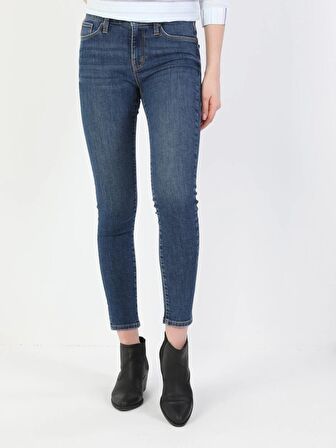 759 Lara Orta Bel Dar Paça Super Slim Fit Mavi Kadın Jean Pantolon Cl1048741