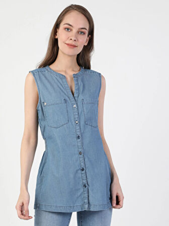 Slim Fit Jean Kadın Jean Kısa Kol Gömlek Cl1049716