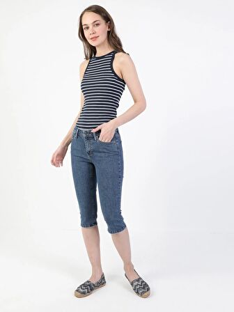 Orta Bel Kısa Paça Super Slim Fit Jean Kadın Jean Şort Cl1049722