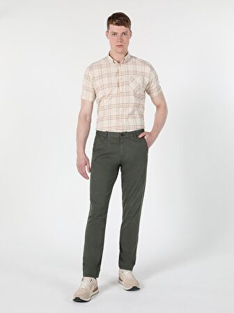 Slim Fit Orta Bel Düz Paça Erkek Yeşil Pantolon
