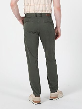 Slim Fit Orta Bel Düz Paça Erkek Yeşil Pantolon