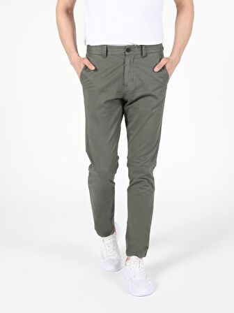 Slim Fit Orta Bel Düz Paça Erkek Yeşil Pantolon