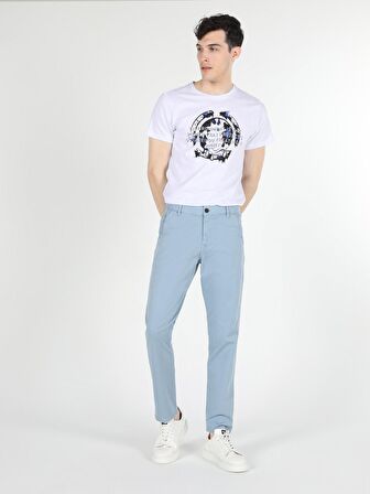 Slim Fit Orta Bel Düz Paça Erkek Açık Mavi Pantolon