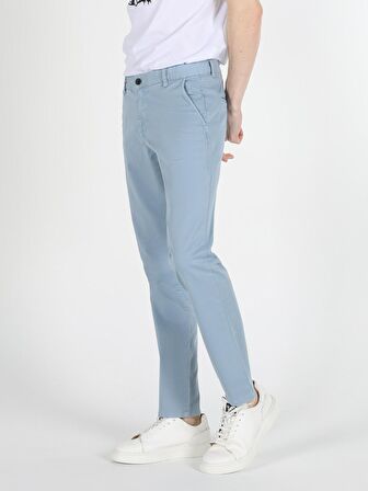 Slim Fit Orta Bel Düz Paça Erkek Açık Mavi Pantolon