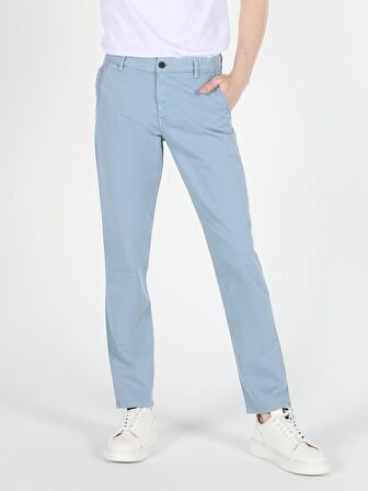 Slim Fit Orta Bel Düz Paça Erkek Açık Mavi Pantolon