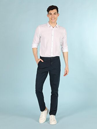 Slim Fit Orta Bel Düz Paça Erkek Açık Mavi Pantolon