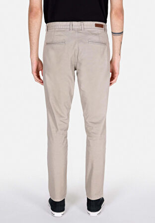 Slim Fit Orta Bel Düz Paça Erkek Bej  Pantolon