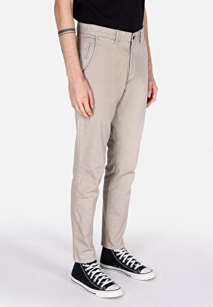 Slim Fit Orta Bel Düz Paça Erkek Bej  Pantolon