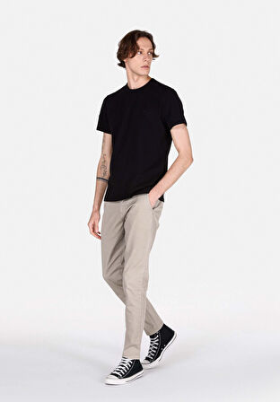 Slim Fit Orta Bel Düz Paça Erkek Bej  Pantolon